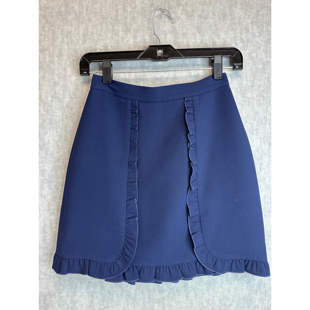 Club Monaco Ruffle Skirt Womens Sz 00 Navy Blue Careerwear